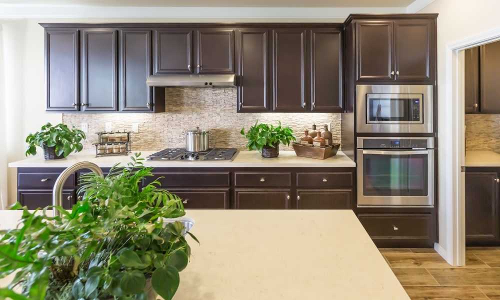 Consider A Honed Finish Modern Kitchen Backsplash With Dark Cabinets