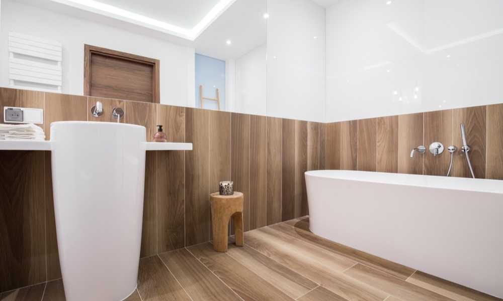 Add Wood Plank  Backsplash Modern Bathroom Backsplash 