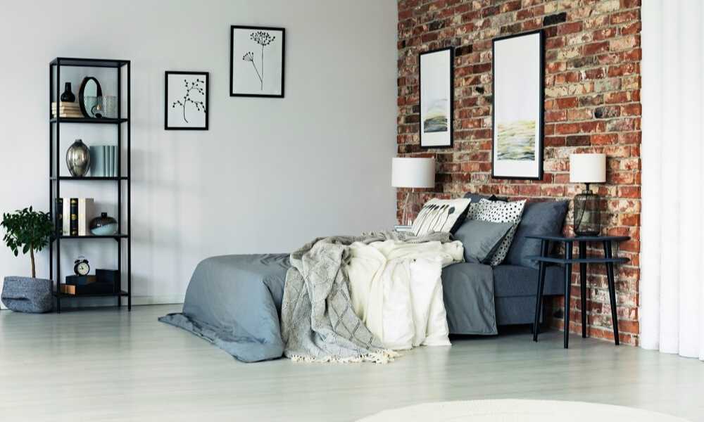 Pair Painted Brick With Graphic Art Gray And White Master Bedroom Ideas