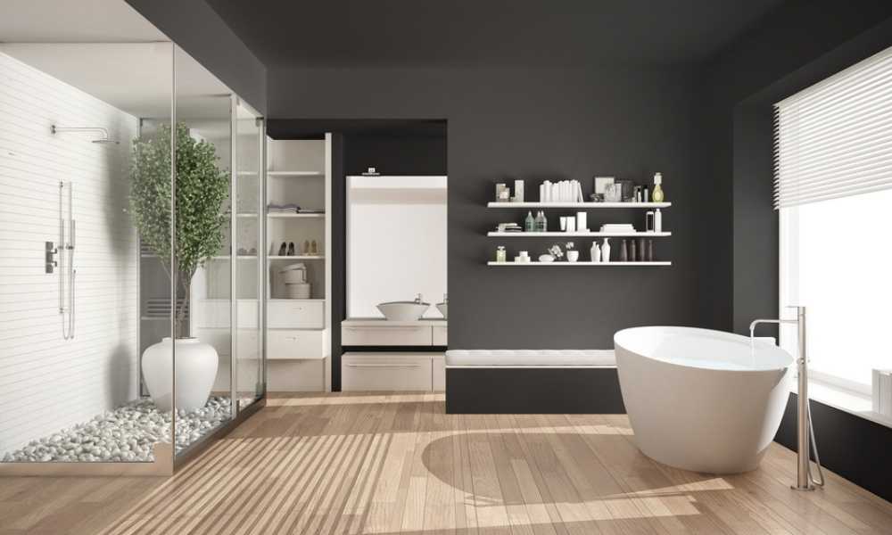 Soften a Scheme With Wood Tones How To Decorate A Grey Bathroom