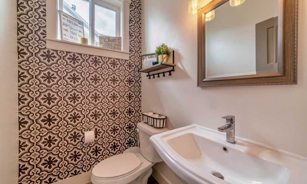 Stenciled Tiles Small Bathroom Accent Wall Ideas